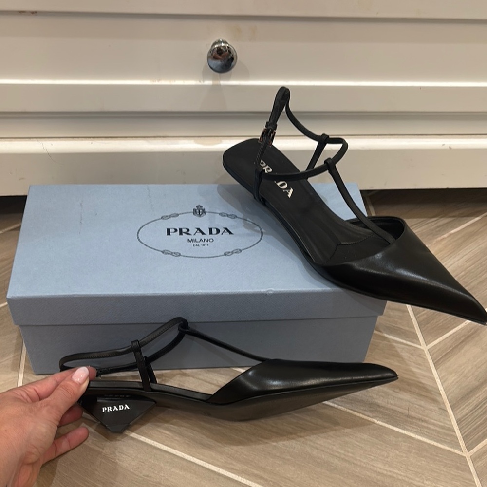 Prada Black Flats T-Strap Loafers